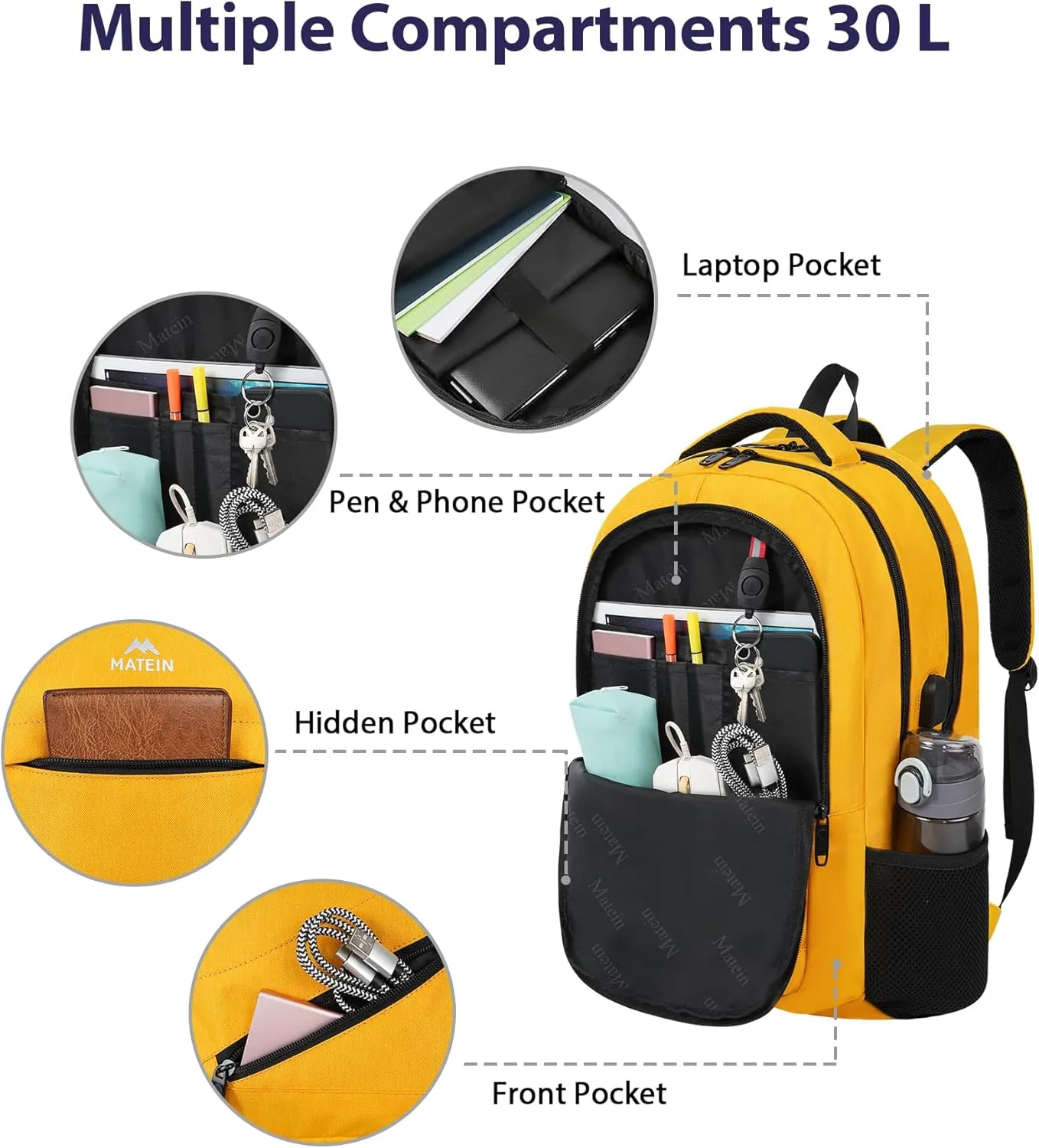 MATEIN Travel Backpack, Large Travel Bag for Women Men TSA Approved, Carryon Backpack with Laptop Compartment and USB Charger Port, Water Resistant 17 Inch Laptop Computer Bag