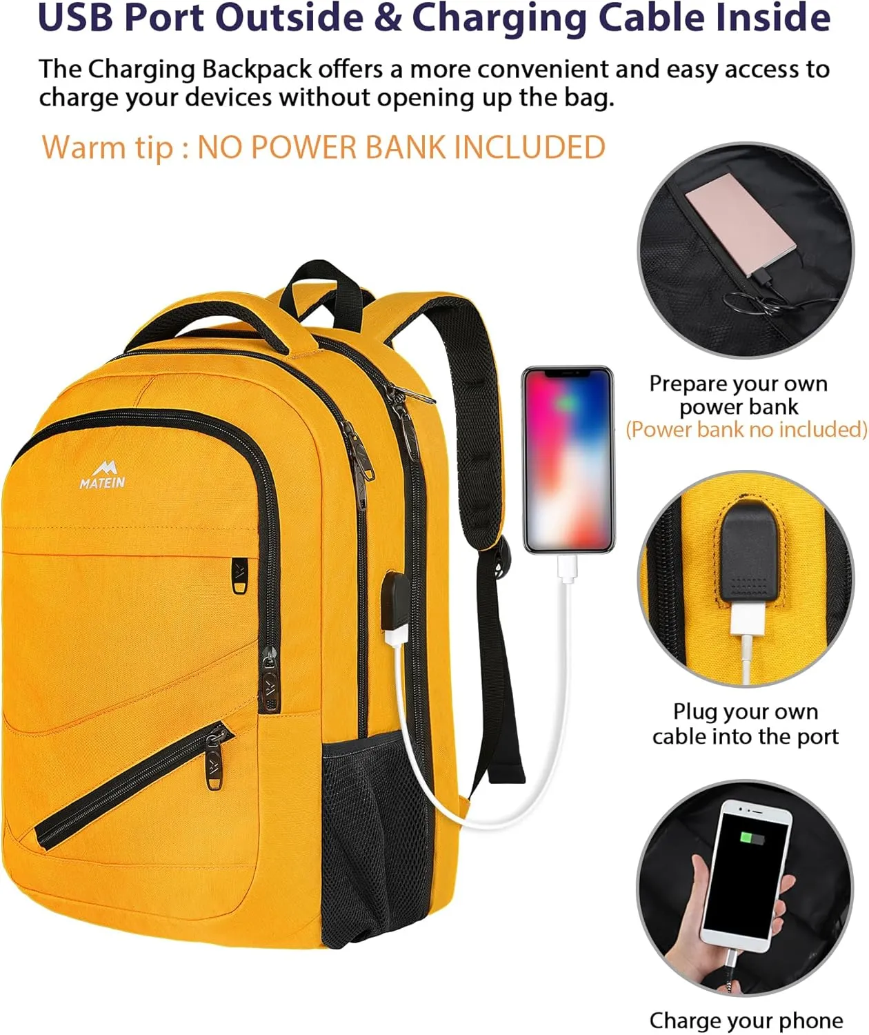 MATEIN Travel Backpack, Large Travel Bag for Women Men TSA Approved, Carryon Backpack with Laptop Compartment and USB Charger Port, Water Resistant 17 Inch Laptop Computer Bag