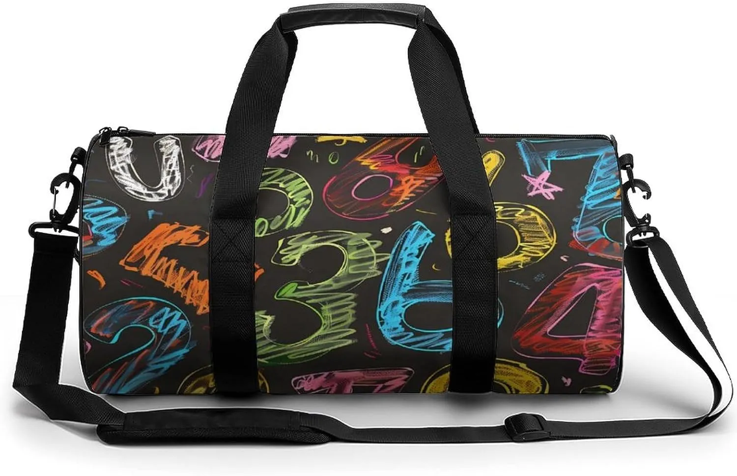 Math Number Word Science Gym Bag for Men Women Cylindrical Gym Duffle Bags Travel Sports Carryon Gymbag 17.7in/9in/9in