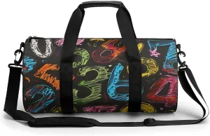Math Number Word Science Gym Bag for Men Women Cylindrical Gym Duffle Bags Travel Sports Carryon Gymbag 17.7in/9in/9in