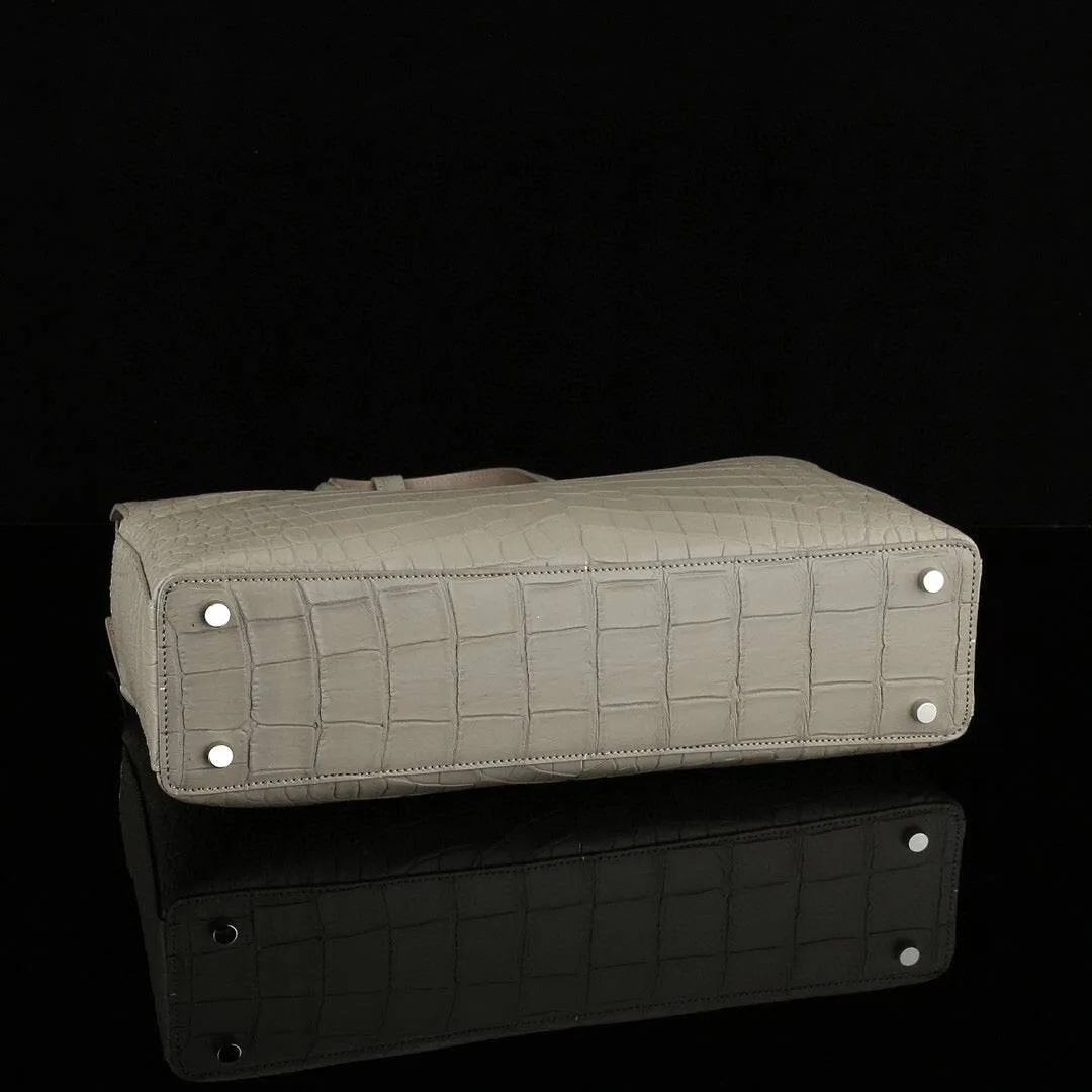 Matt Crocodile Leather Large Volumn Tote Duffel Bag Beige