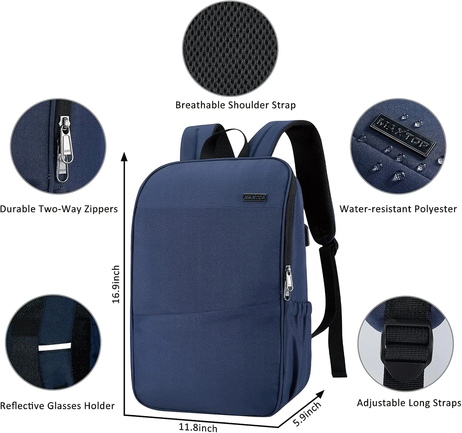 MAXTOP Laptop Backpack Bookbag Backpack with USB Charging Port Anti-Theft[Water Resistant] Work College Business Travel Computer Backpack for Men Women Fits up to 16" Notebook