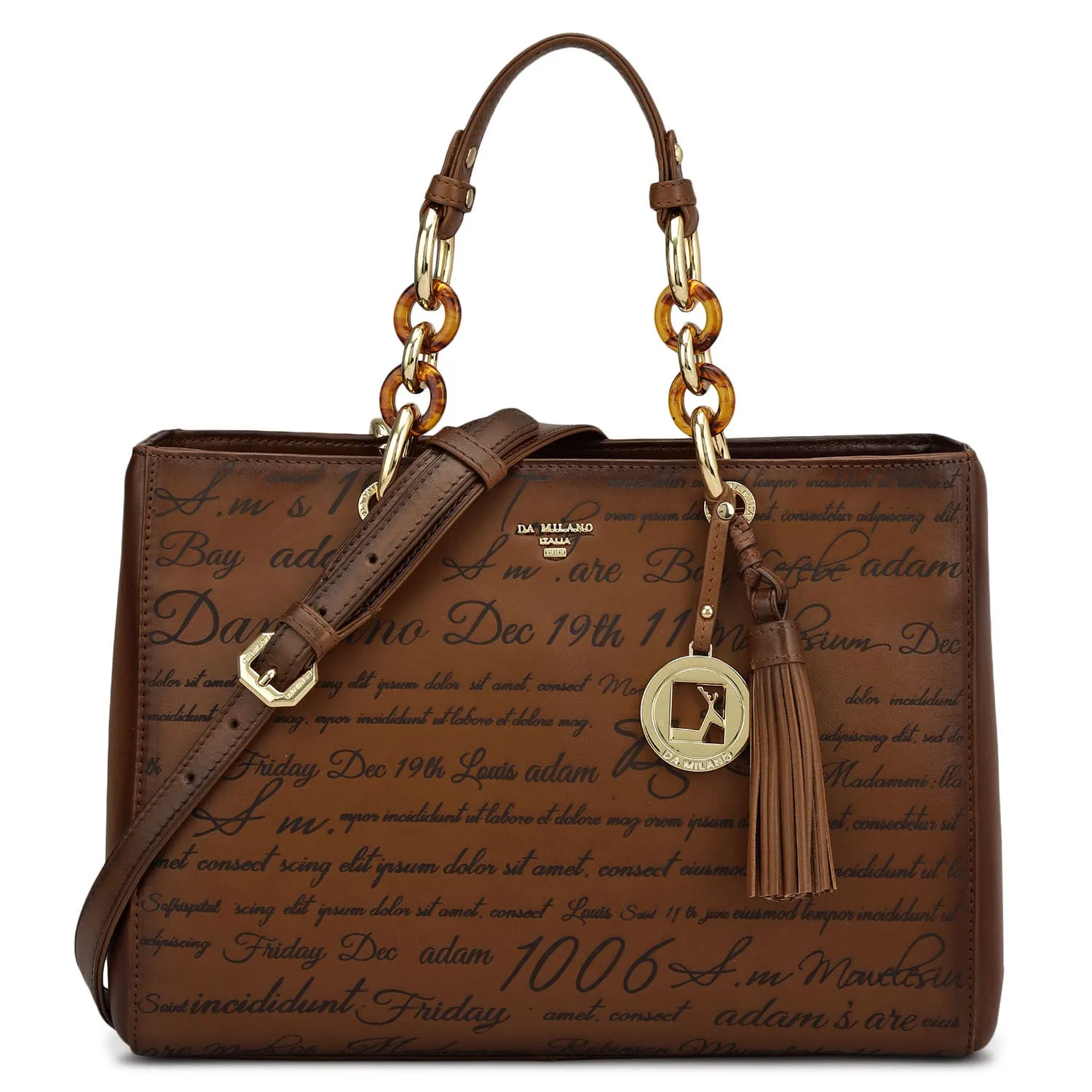 Medium Signato Leather Satchel - Cognac