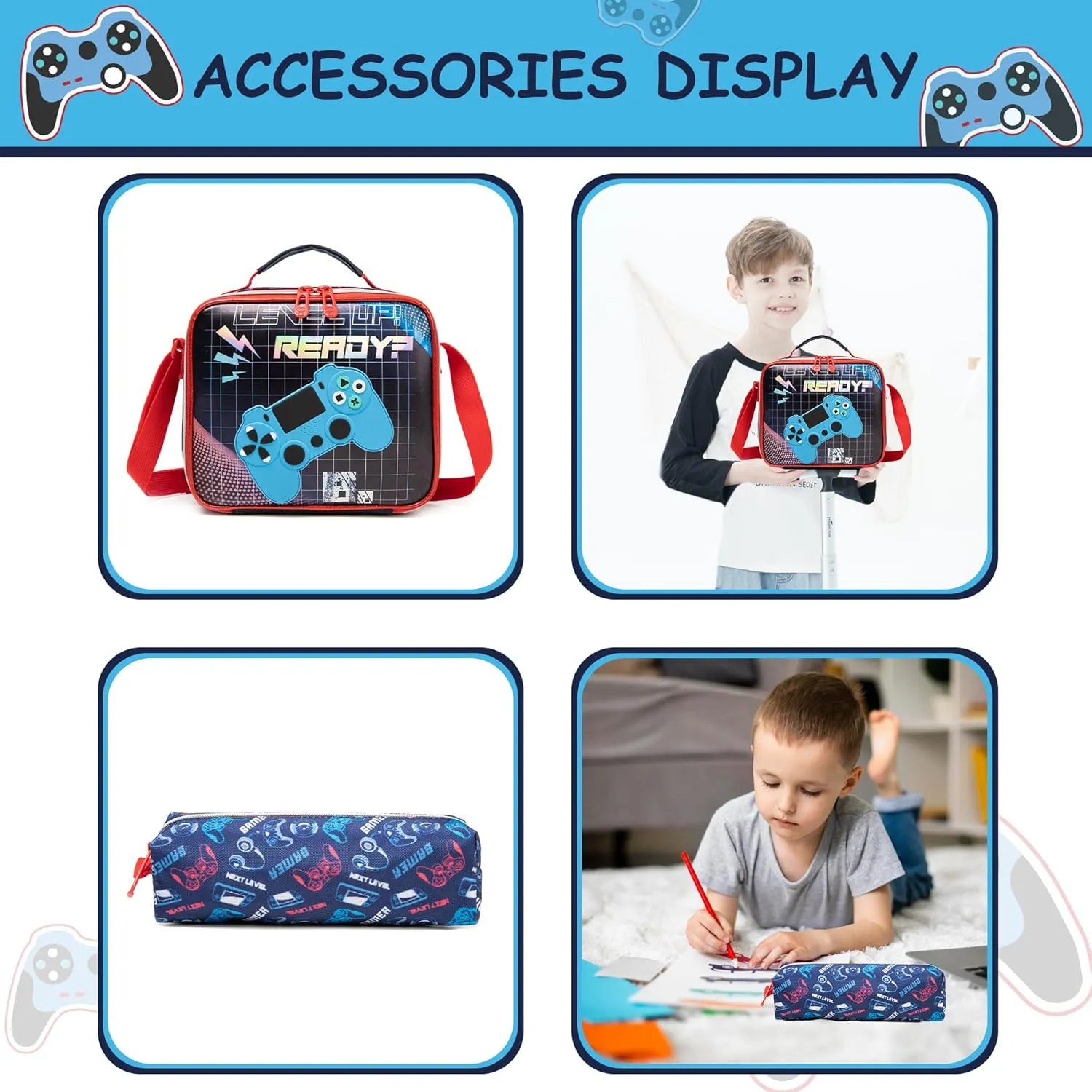 Meetbelify Boys Rolling Backpack with Wheels Kids Travel Luggage with Lunch Box Pencil Case for Elementary Students 3 in 1 Carry on Suitcase for Boys Ages 8-10