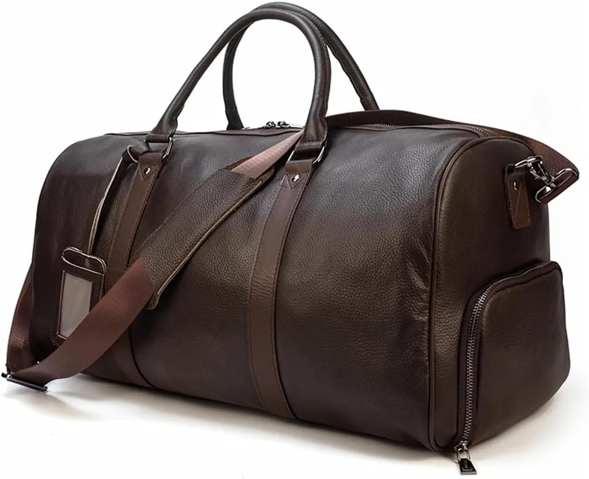 Men Genuine Leather Travel Bag Cow Leather Carry On Luggage Bag Shoulder Bag Weekend Duffle Bag