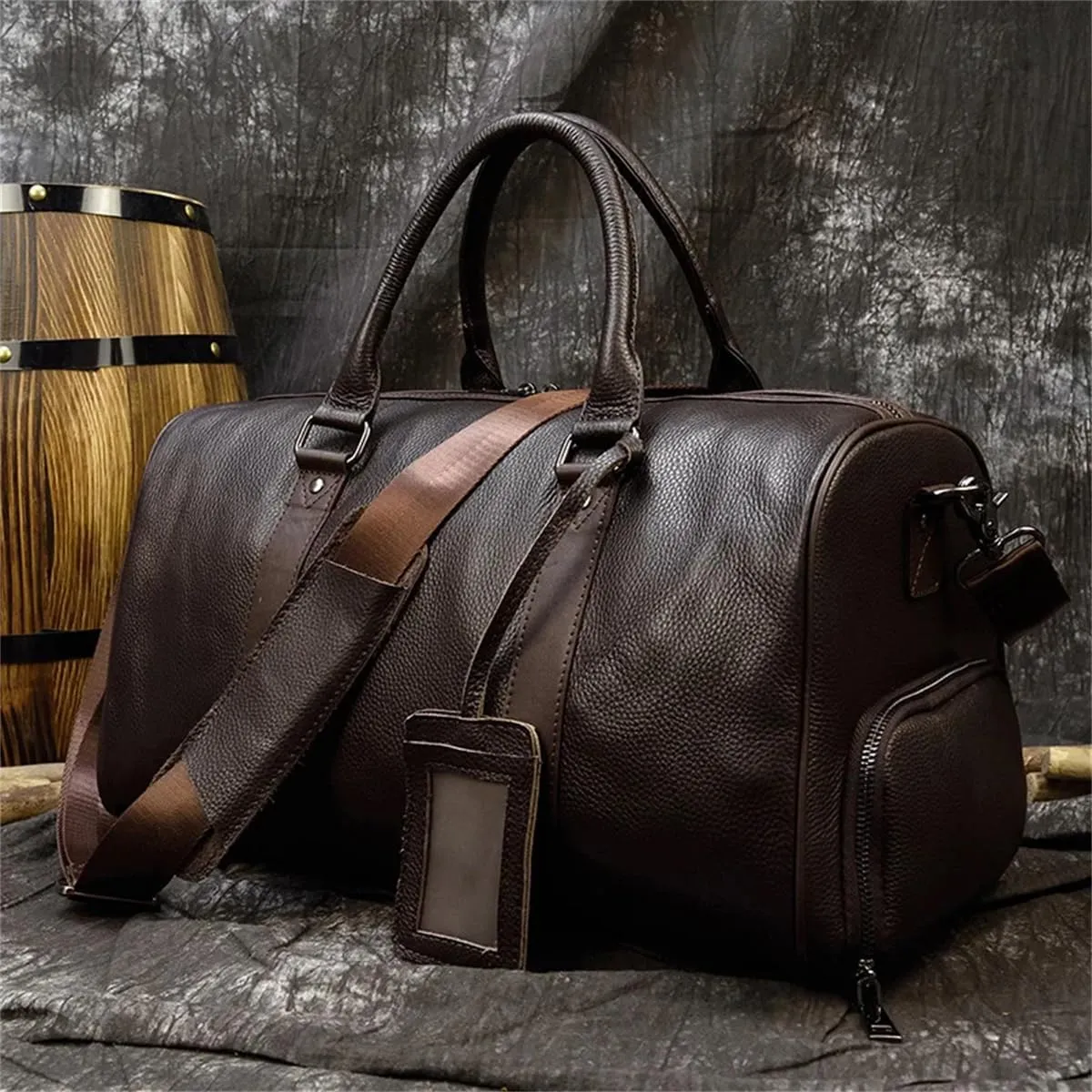 Men Genuine Leather Travel Bag Cow Leather Carry On Luggage Bag Shoulder Bag Weekend Duffle Bag