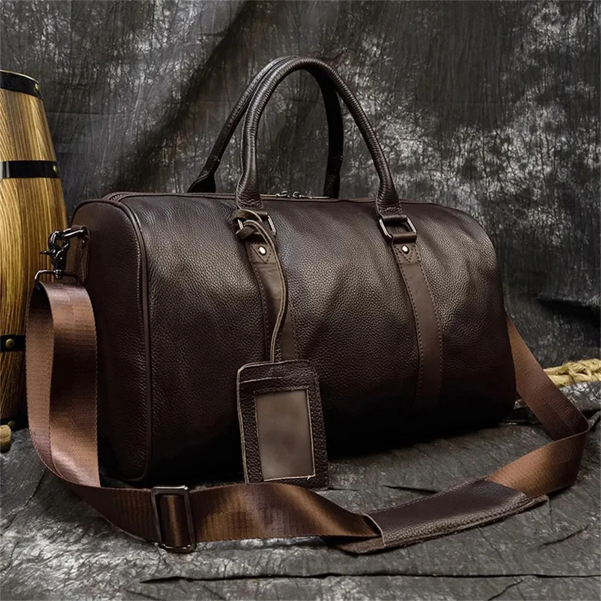 Men Genuine Leather Travel Bag Cow Leather Carry On Luggage Bag Shoulder Bag Weekend Duffle Bag