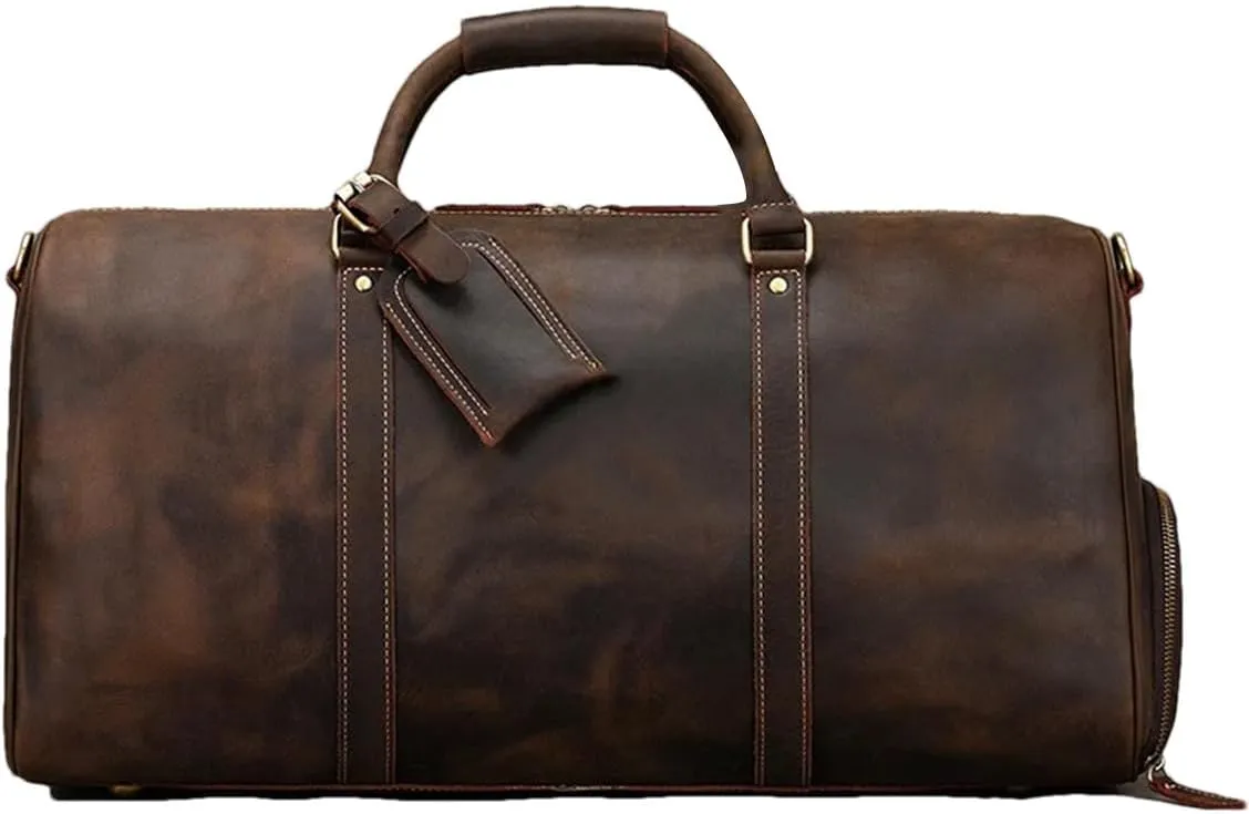 Men Genuine Leather Travel Bag Cow Leather Carry On Luggage Bag Shoulder Bag Weekend Duffle Bag