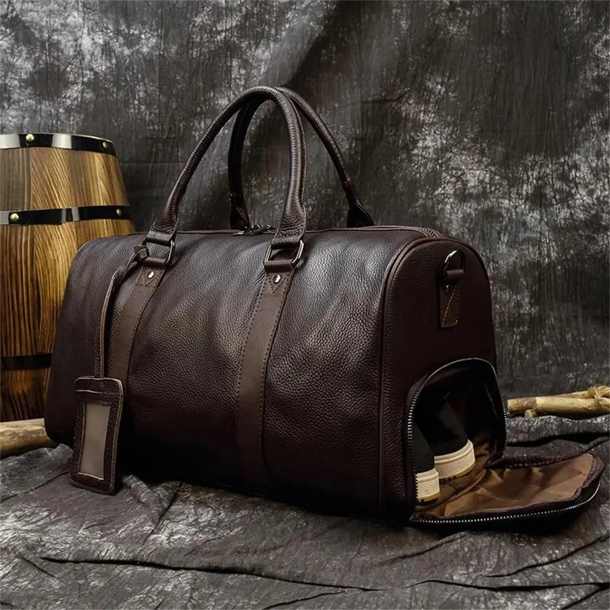 Men Genuine Leather Travel Bag Cow Leather Carry On Luggage Bag Shoulder Bag Weekend Duffle Bag