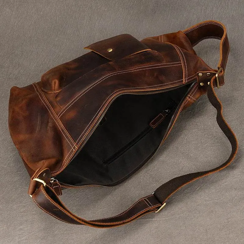 Men's Leather Chest Bag Retro Single Shoulder Crossbody Bag