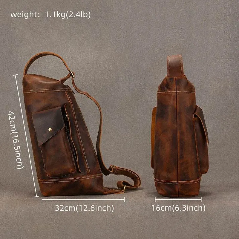 Men's Leather Chest Bag Retro Single Shoulder Crossbody Bag