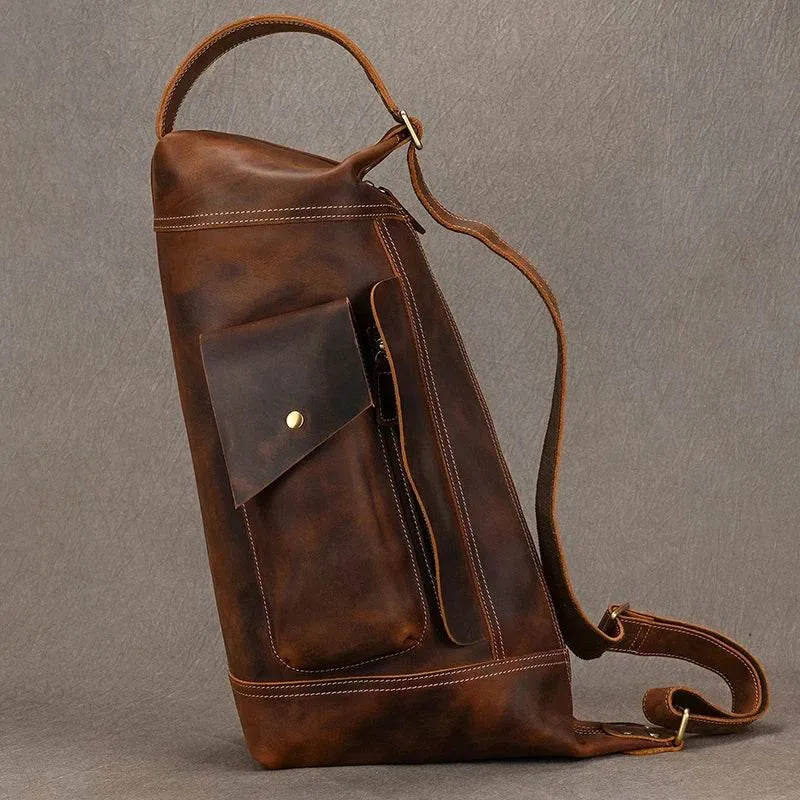 Men's Leather Chest Bag Retro Single Shoulder Crossbody Bag