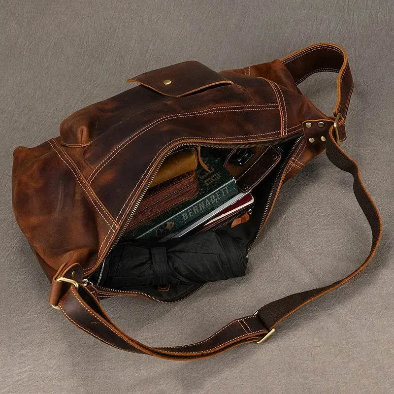 Men's Leather Chest Bag Retro Single Shoulder Crossbody Bag