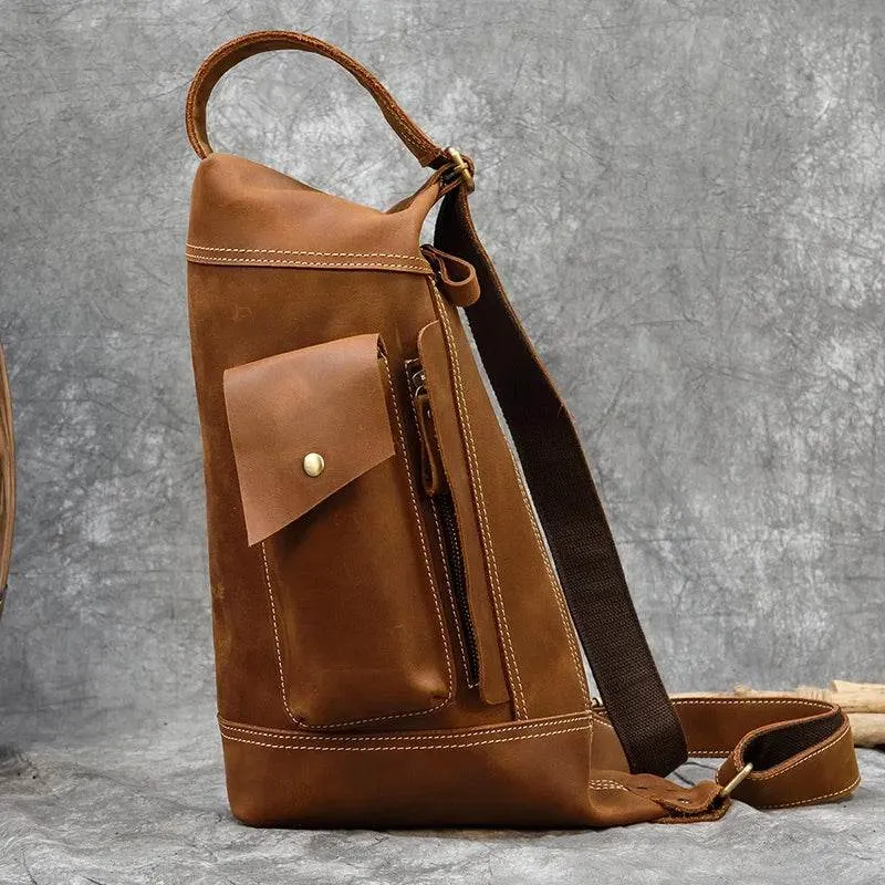 Men's Leather Chest Bag Retro Single Shoulder Crossbody Bag