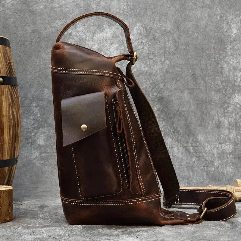 Men's Leather Chest Bag Retro Single Shoulder Crossbody Bag