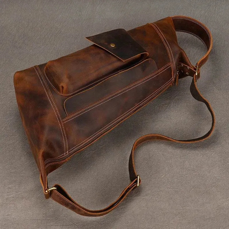 Men's Leather Chest Bag Retro Single Shoulder Crossbody Bag