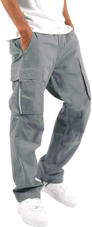 Mens Loose Cargo Pants Sports Hat Multi Woven Pocket Foot Rope Solid Pants Street Cargo Baggy Camo Tactical Trousers