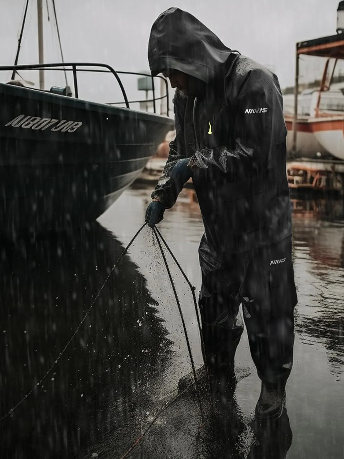 Men's Reinforced Workwear Tech Membrane Rain Jacket Durable All-Weather Work Gear