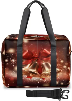 Merry Christmas Bells Ribbon Womens Travel Bags, Weekender Carry on for Women, Sports Gym Bag, Workout Duffel bag, Overnight Shoulder Bag