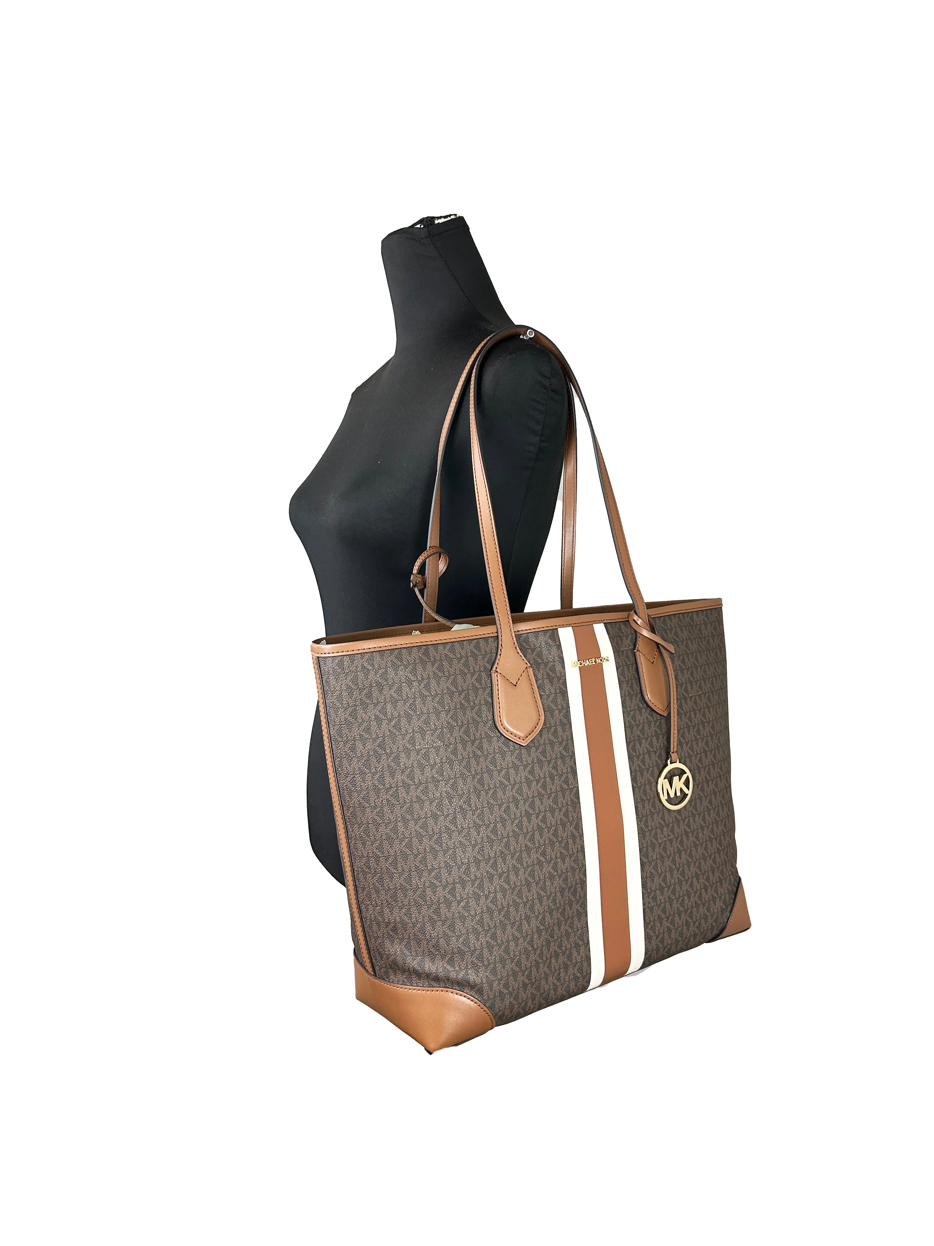 Michael Kors Eva Large Stripe Travel Tote Bag Plus Pouch