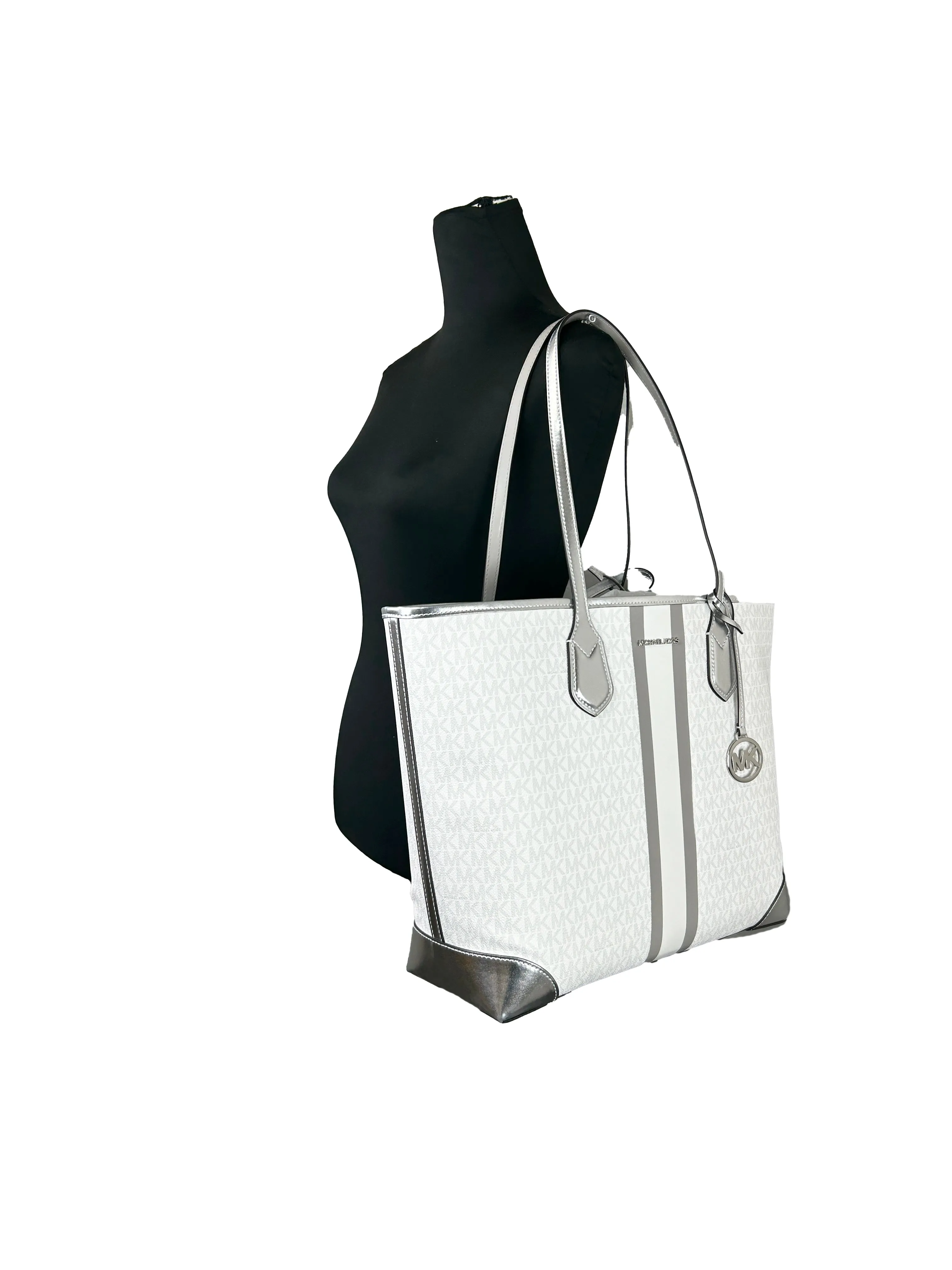 Michael Kors Eva Large Stripe Travel Tote Bag Plus Pouch