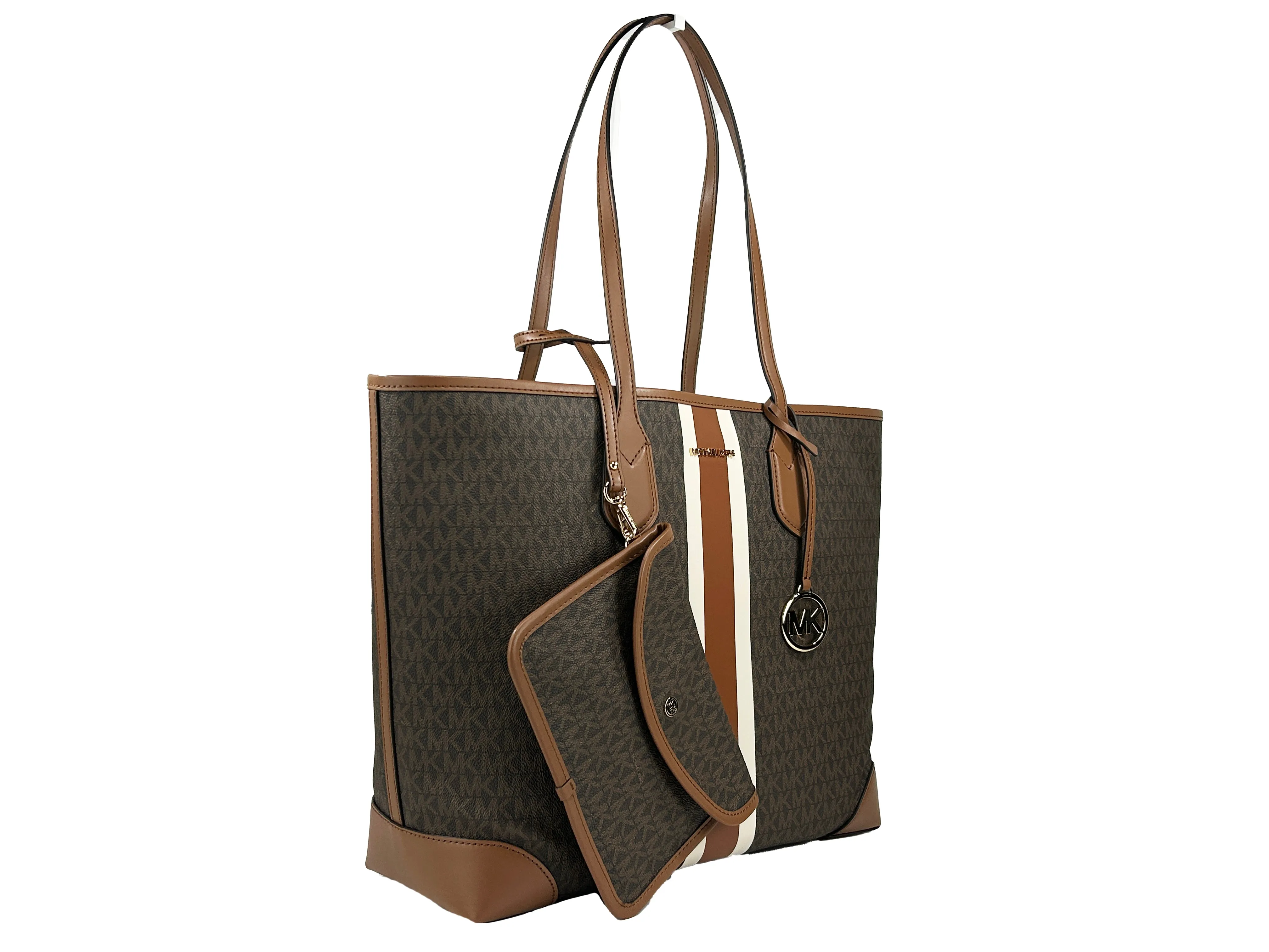 Michael Kors Eva Large Stripe Travel Tote Bag Plus Pouch