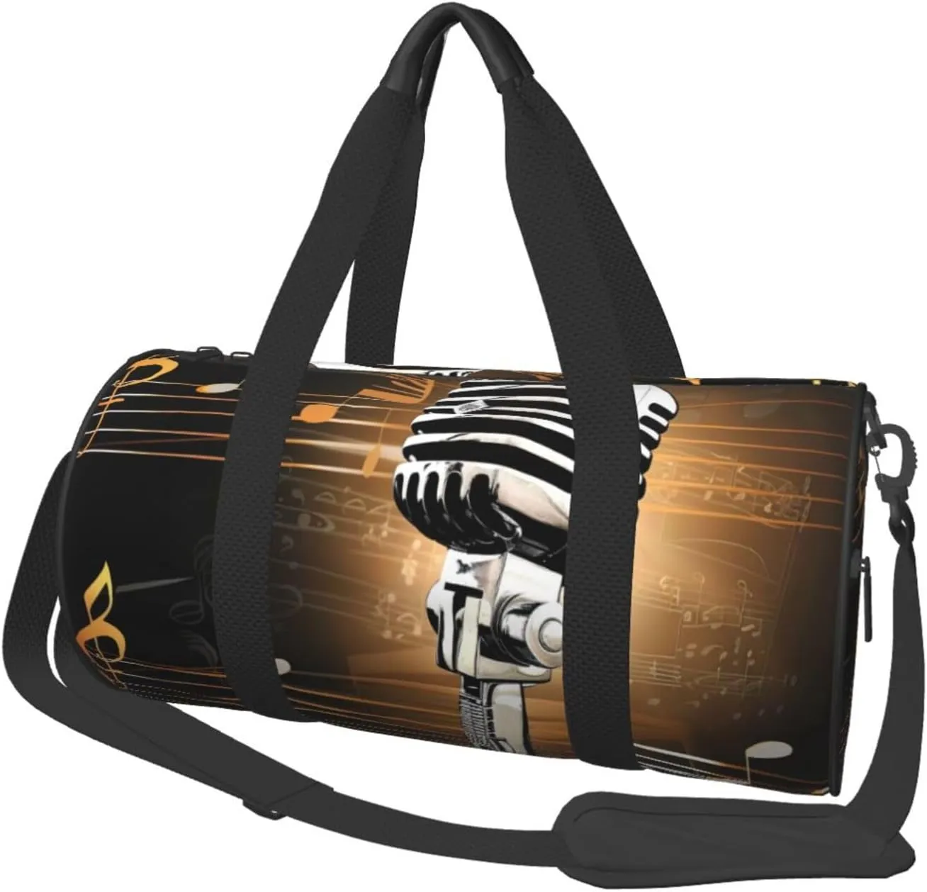 Microphone with Music Notes Printed Sports Gym Bag for Men Women Foldable Duffel Bag Carry On Weekender Bag for Travel Sports