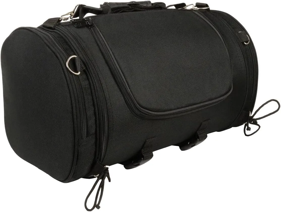 Milwaukee Leather SH683 Large Black Textile Duffel Style Motorcycle Sissy Bar Bag with Carry Strap - Large