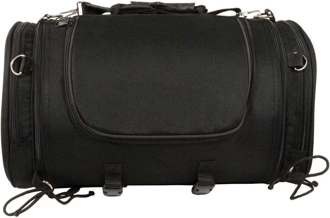 Milwaukee Leather SH683 Large Black Textile Duffel Style Motorcycle Sissy Bar Bag with Carry Strap - Large