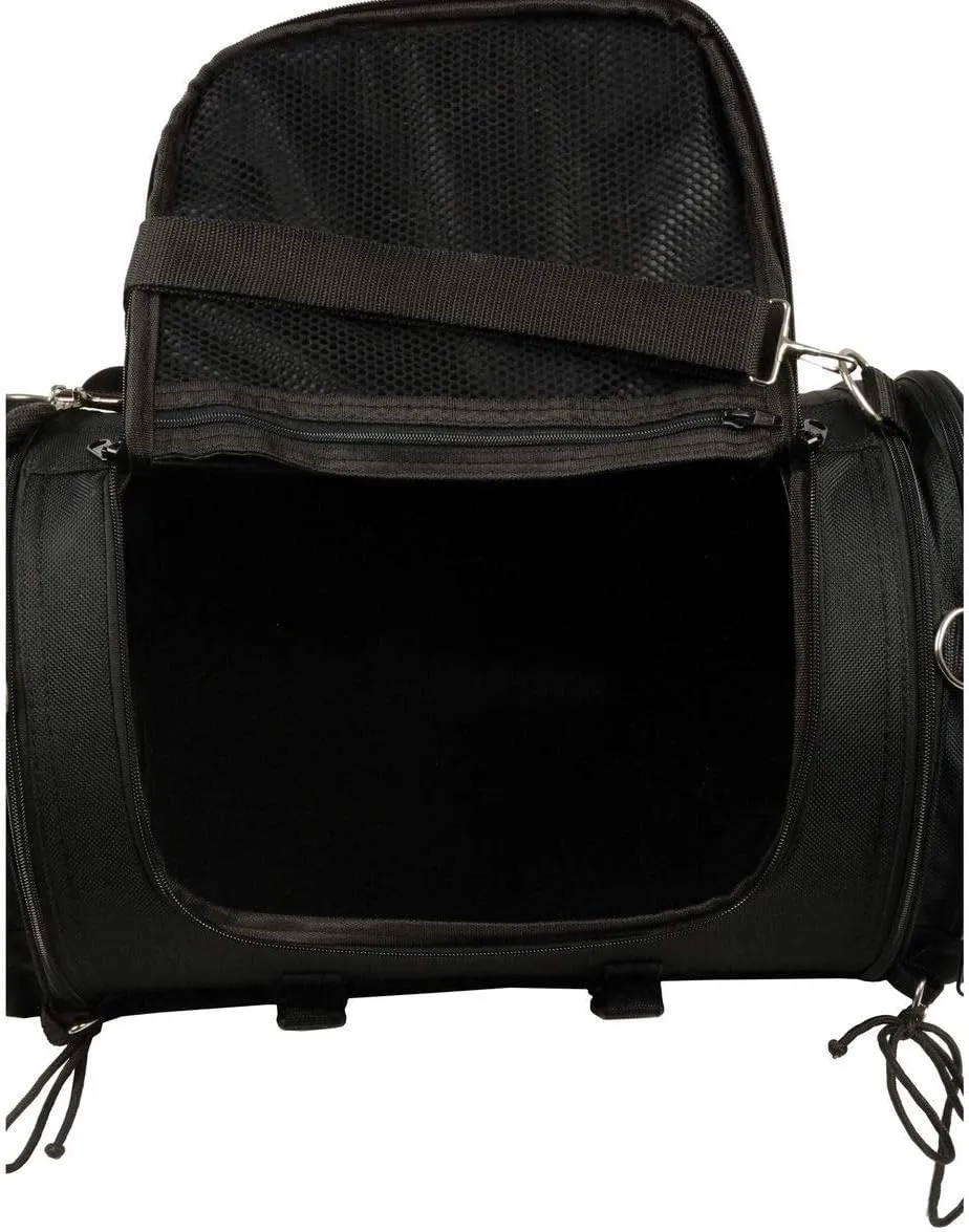 Milwaukee Leather SH683 Large Black Textile Duffel Style Motorcycle Sissy Bar Bag with Carry Strap - Large