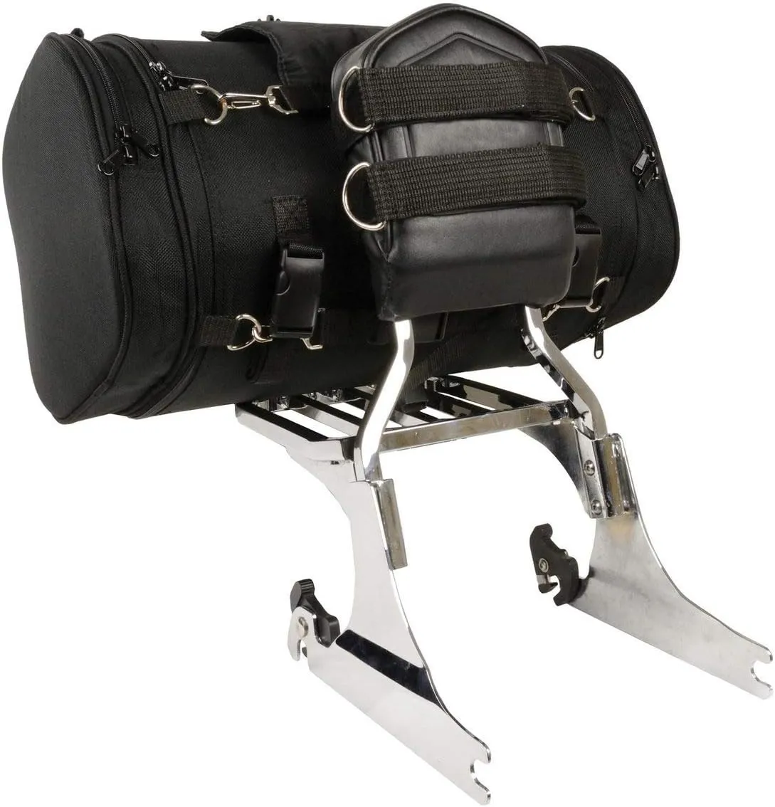 Milwaukee Leather SH683 Large Black Textile Duffel Style Motorcycle Sissy Bar Bag with Carry Strap - Large