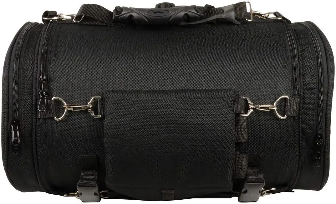 Milwaukee Leather SH683 Large Black Textile Duffel Style Motorcycle Sissy Bar Bag with Carry Strap - Large