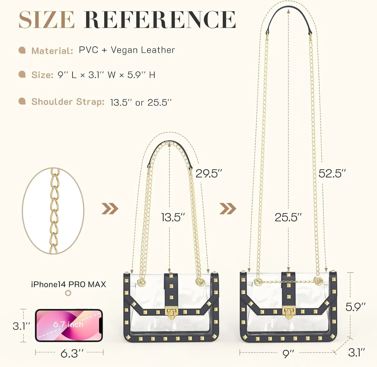Missnine Clear Bag for Stadium Events Clear Crossbody Purse Stadium Approved Women Transparent Shoulder Bag for Concerts