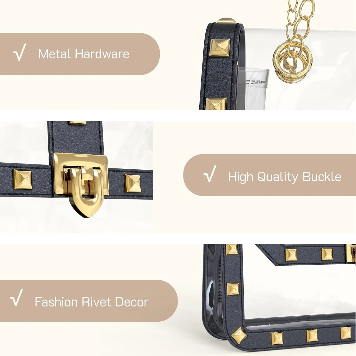 Missnine Clear Bag for Stadium Events Clear Crossbody Purse Stadium Approved Women Transparent Shoulder Bag for Concerts