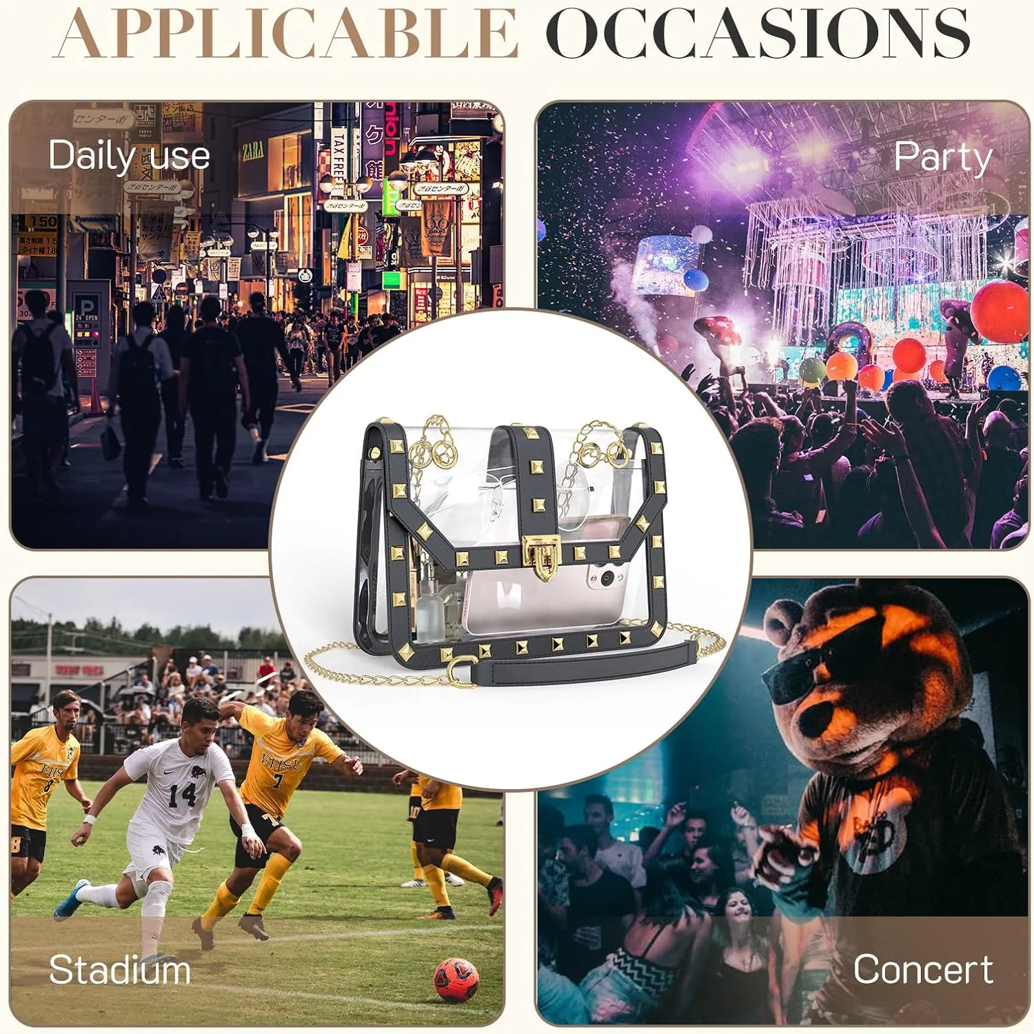 Missnine Clear Bag for Stadium Events Clear Crossbody Purse Stadium Approved Women Transparent Shoulder Bag for Concerts