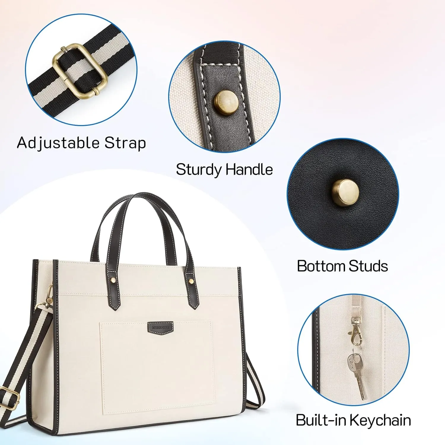 Missnine Laptop Tote Bag Canvas Laptop Bag 15.6 inch Work Shoulder Bags Casual Briefcase Handbag for Travel, Office, College