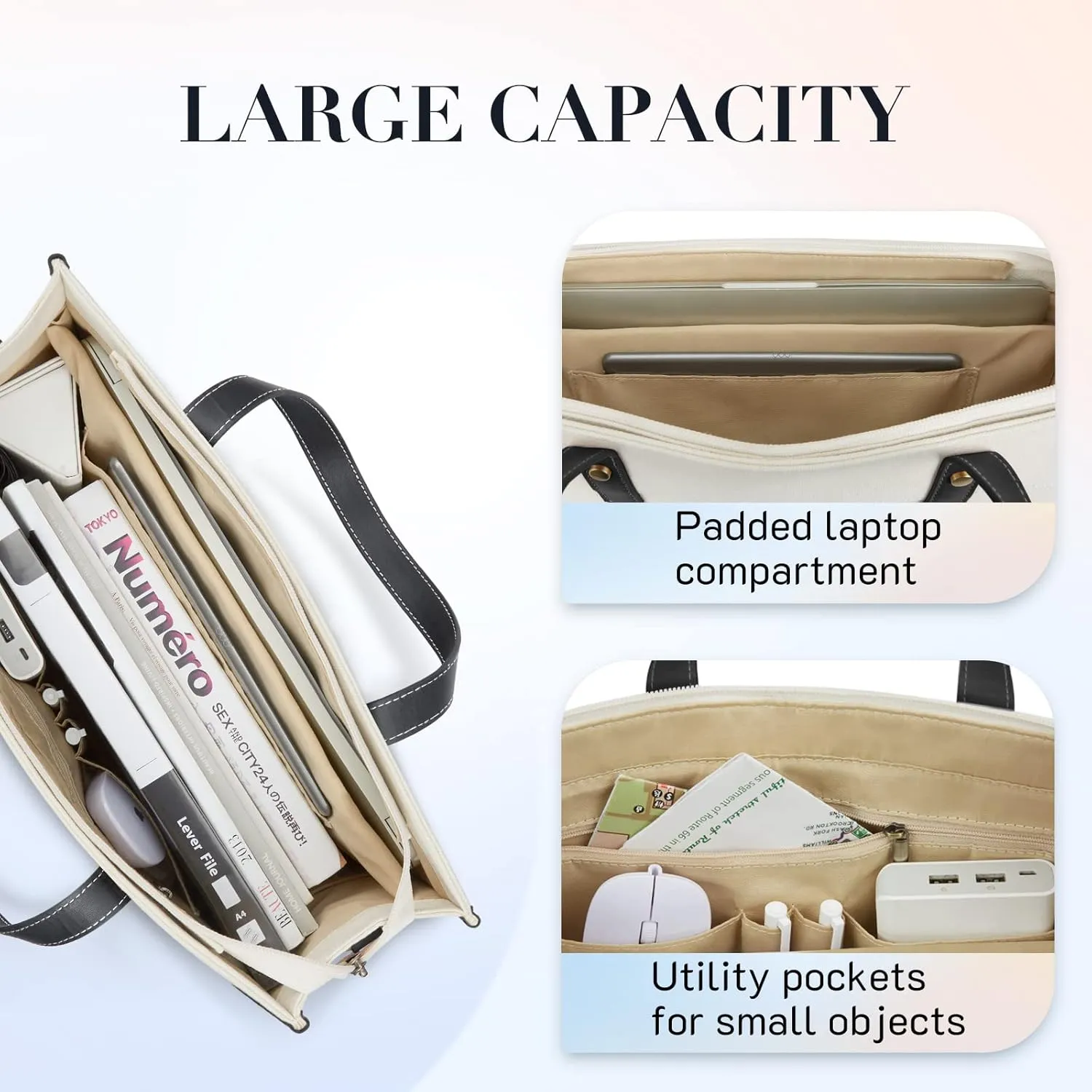 Missnine Laptop Tote Bag Canvas Laptop Bag 15.6 inch Work Shoulder Bags Casual Briefcase Handbag for Travel, Office, College