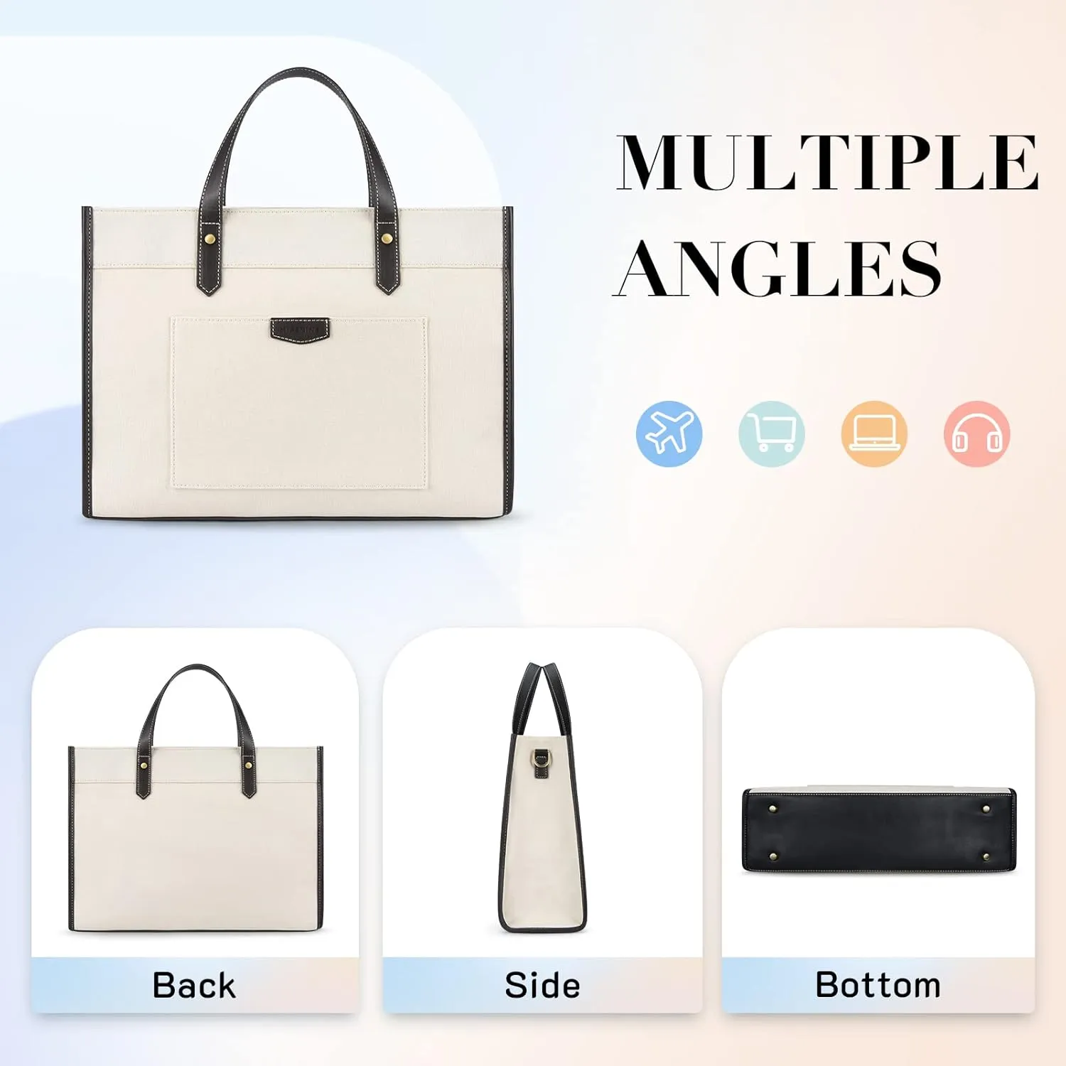 Missnine Laptop Tote Bag Canvas Laptop Bag 15.6 inch Work Shoulder Bags Casual Briefcase Handbag for Travel, Office, College