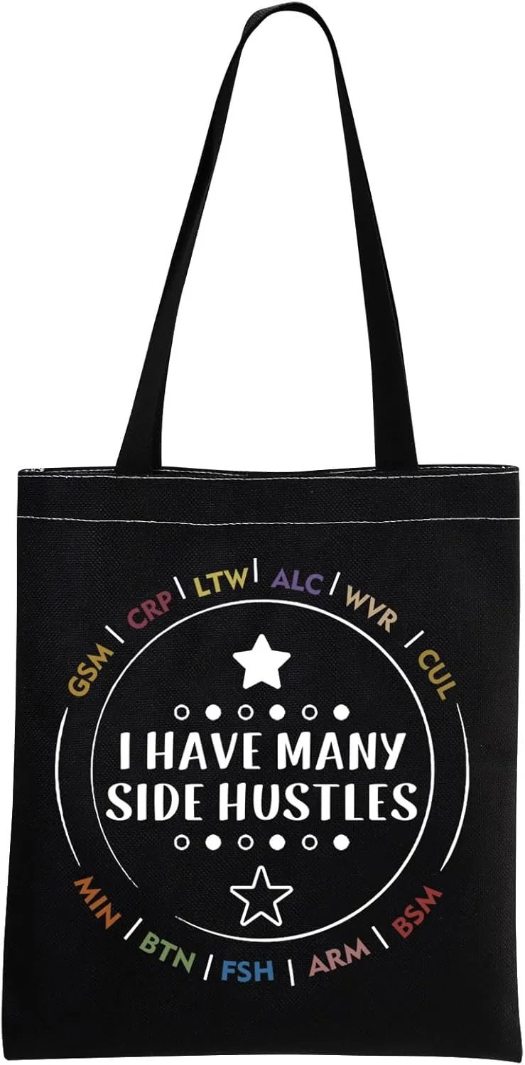 MNIGIU FFXIV White Mage Inspired Gift I Have Many Side Hustles Tote Bag for FFXIV Fans Gift (IHAVEMANY Black Tote)