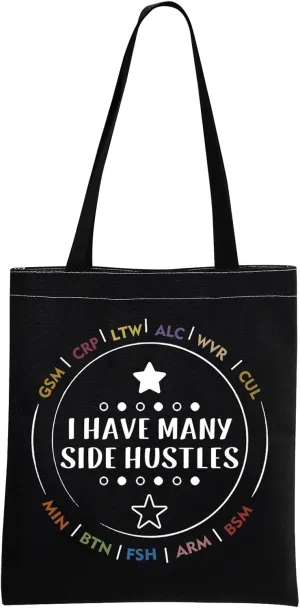 MNIGIU FFXIV White Mage Inspired Gift I Have Many Side Hustles Tote Bag for FFXIV Fans Gift (IHAVEMANY Black Tote)