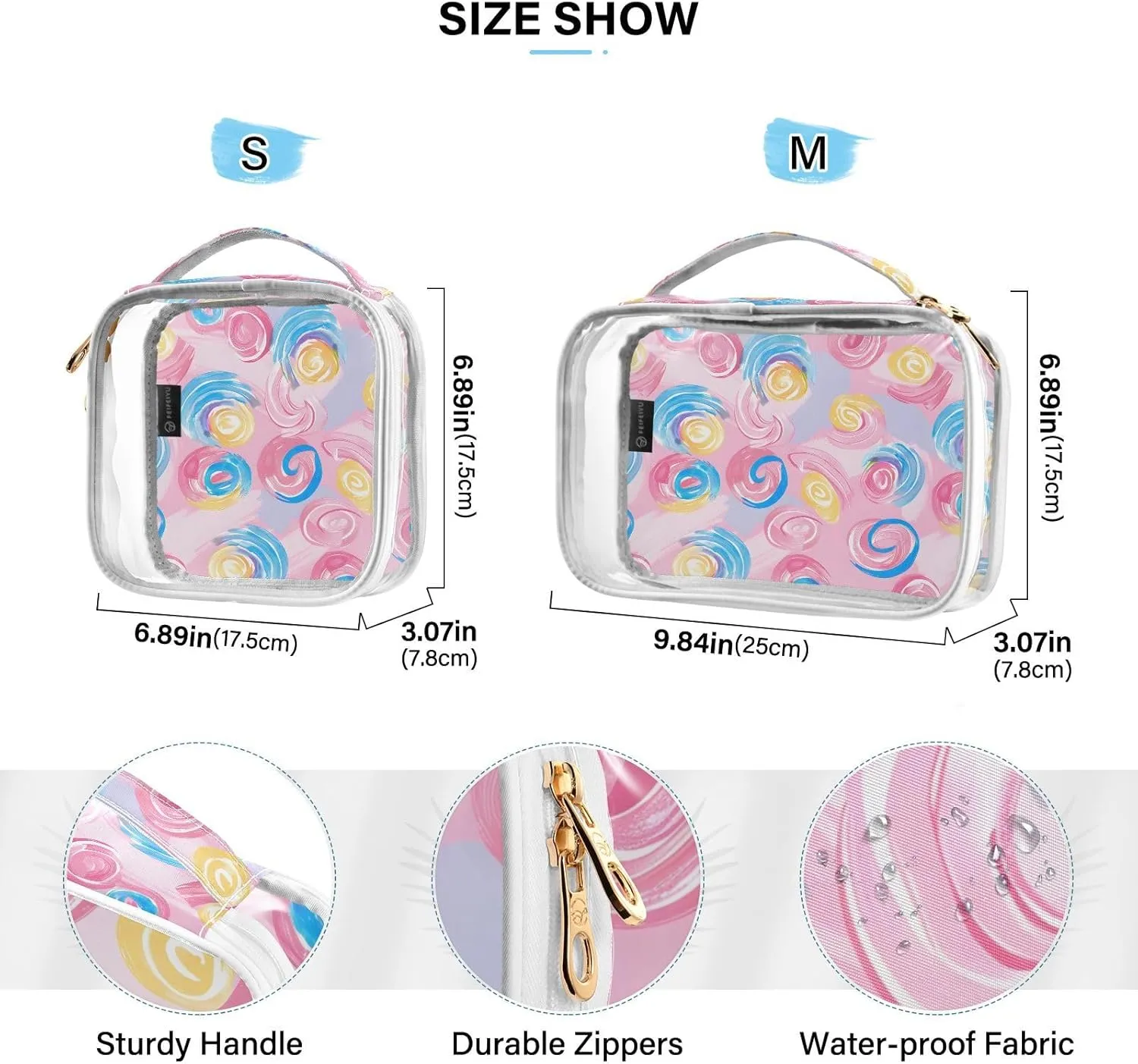 MNSRUU Clear Makeup Bags Candy Color Toiletry Bag for Women 2 PCS Waterproof Clear Bags Clear Travel Toiletry Bag Small Cosmetic Makeup Bag, Carry on Airport Airline Compliant Bag