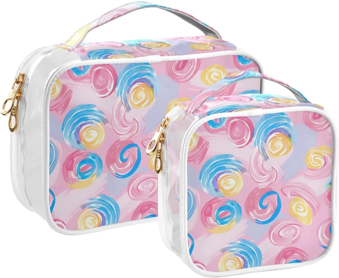 MNSRUU Clear Makeup Bags Candy Color Toiletry Bag for Women 2 PCS Waterproof Clear Bags Clear Travel Toiletry Bag Small Cosmetic Makeup Bag, Carry on Airport Airline Compliant Bag