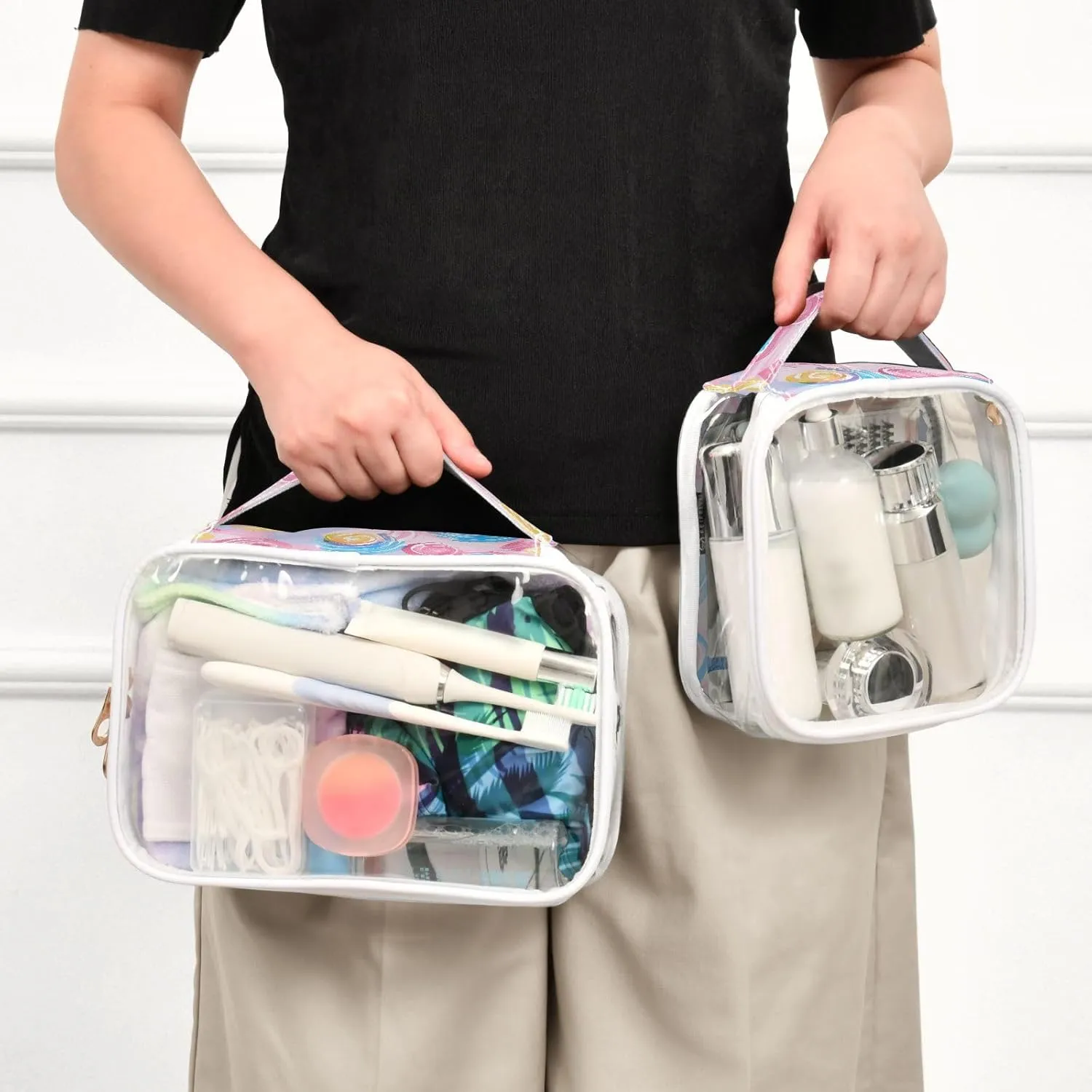MNSRUU Clear Makeup Bags Candy Color Toiletry Bag for Women 2 PCS Waterproof Clear Bags Clear Travel Toiletry Bag Small Cosmetic Makeup Bag, Carry on Airport Airline Compliant Bag