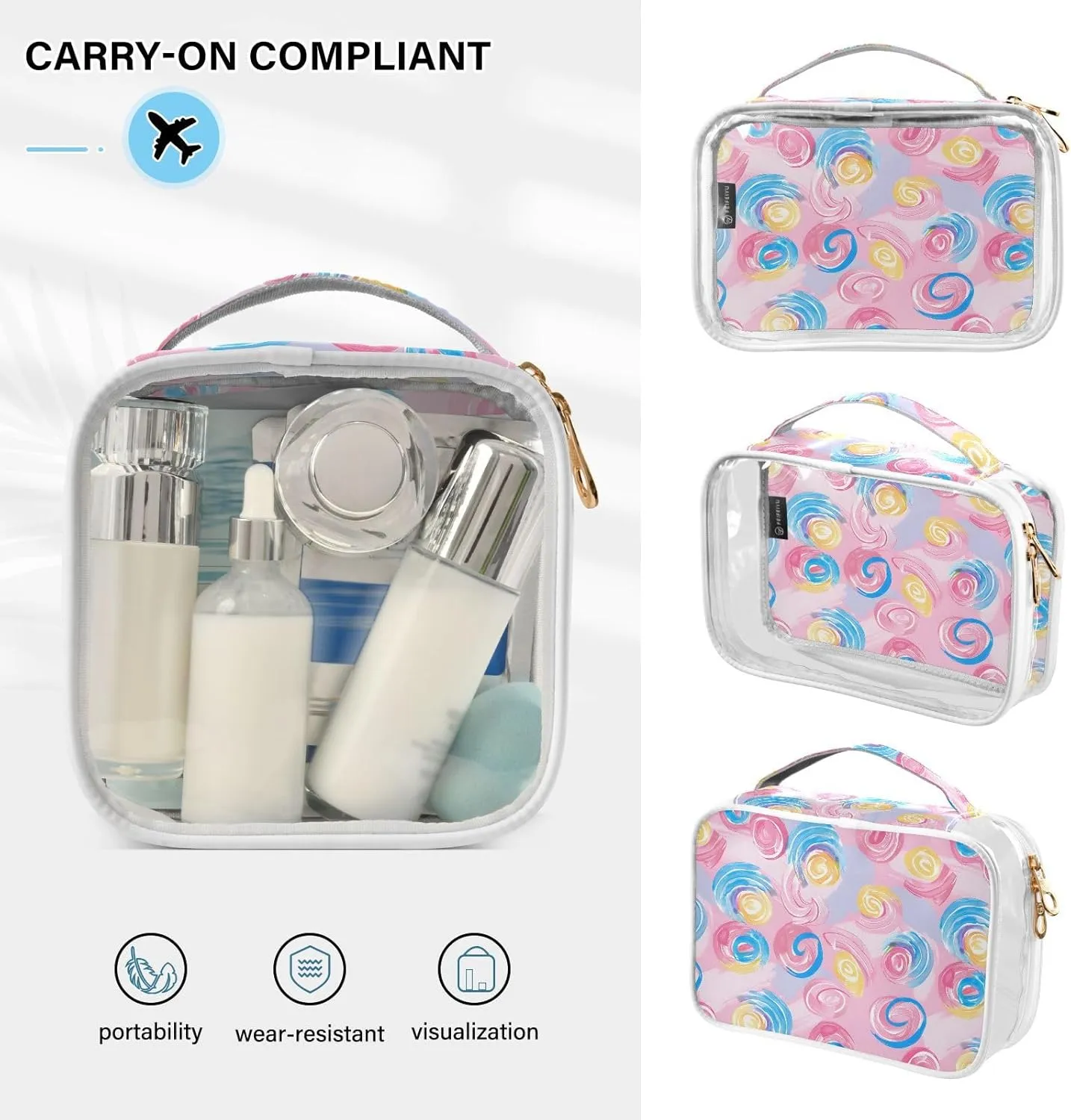 MNSRUU Clear Makeup Bags Candy Color Toiletry Bag for Women 2 PCS Waterproof Clear Bags Clear Travel Toiletry Bag Small Cosmetic Makeup Bag, Carry on Airport Airline Compliant Bag