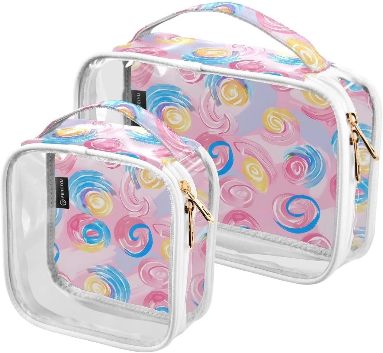 MNSRUU Clear Makeup Bags Candy Color Toiletry Bag for Women 2 PCS Waterproof Clear Bags Clear Travel Toiletry Bag Small Cosmetic Makeup Bag, Carry on Airport Airline Compliant Bag