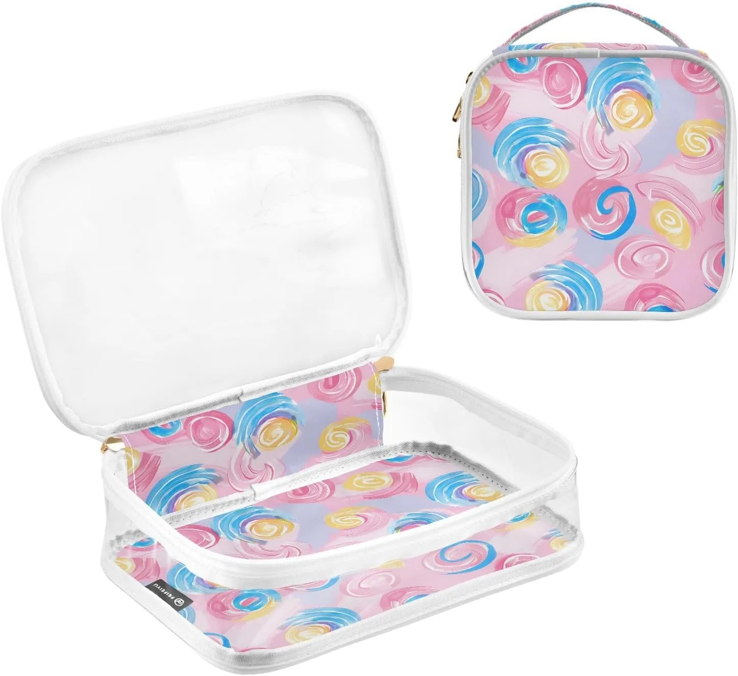 MNSRUU Clear Makeup Bags Candy Color Toiletry Bag for Women 2 PCS Waterproof Clear Bags Clear Travel Toiletry Bag Small Cosmetic Makeup Bag, Carry on Airport Airline Compliant Bag