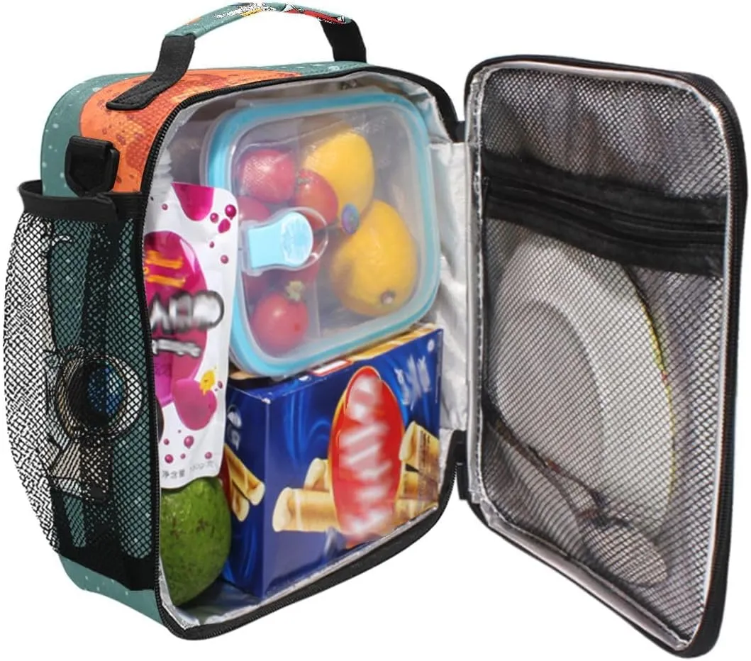 MNSRUU Lunch Bags for Boys Girls, Astronaut Space Cartoon Reusable Insulated Lunch Box Thermal Meal Tote Kit, Lunch Cooler Bag Organizer with Adjustable Shoulder Strap