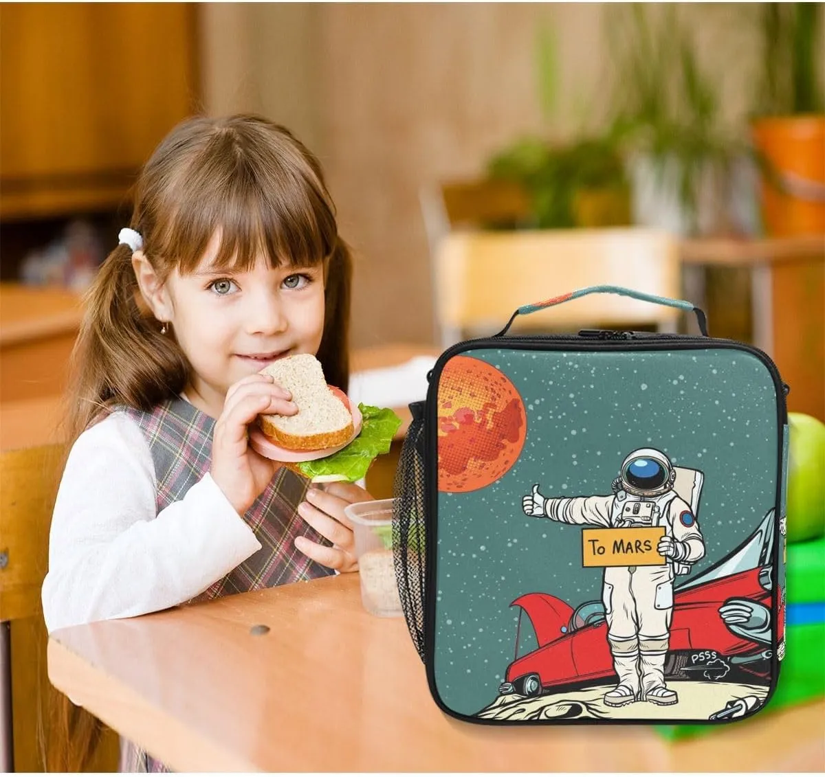 MNSRUU Lunch Bags for Boys Girls, Astronaut Space Cartoon Reusable Insulated Lunch Box Thermal Meal Tote Kit, Lunch Cooler Bag Organizer with Adjustable Shoulder Strap