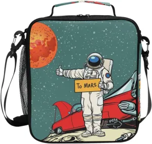 MNSRUU Lunch Bags for Boys Girls, Astronaut Space Cartoon Reusable Insulated Lunch Box Thermal Meal Tote Kit, Lunch Cooler Bag Organizer with Adjustable Shoulder Strap