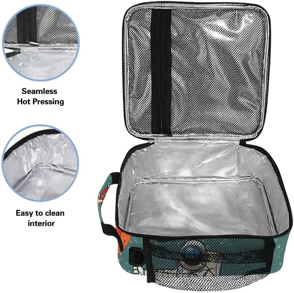 MNSRUU Lunch Bags for Boys Girls, Astronaut Space Cartoon Reusable Insulated Lunch Box Thermal Meal Tote Kit, Lunch Cooler Bag Organizer with Adjustable Shoulder Strap